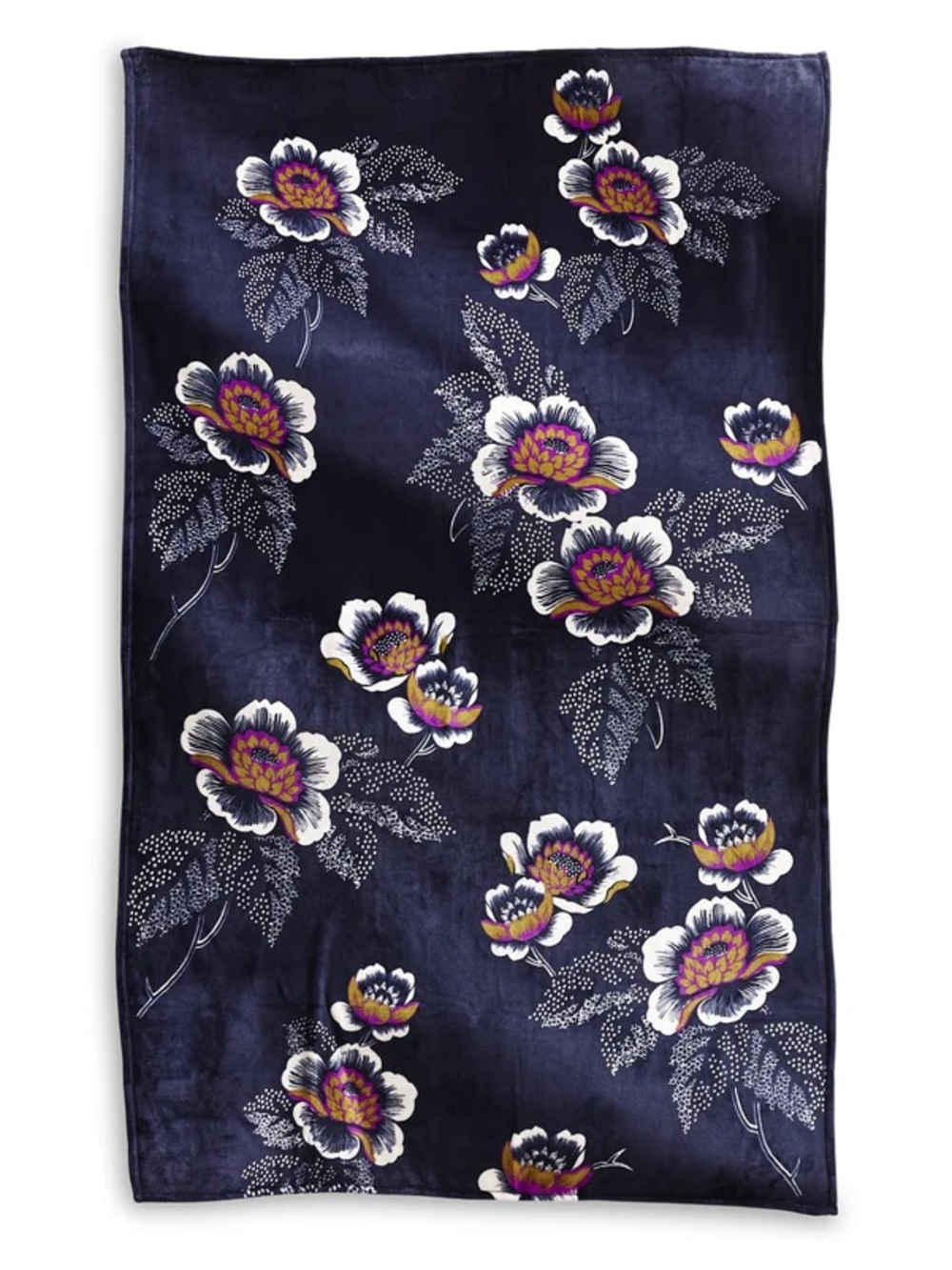 Vera Bradley Navy Seurat Floral Velvet Throw Blanket with White & Purple Blooms